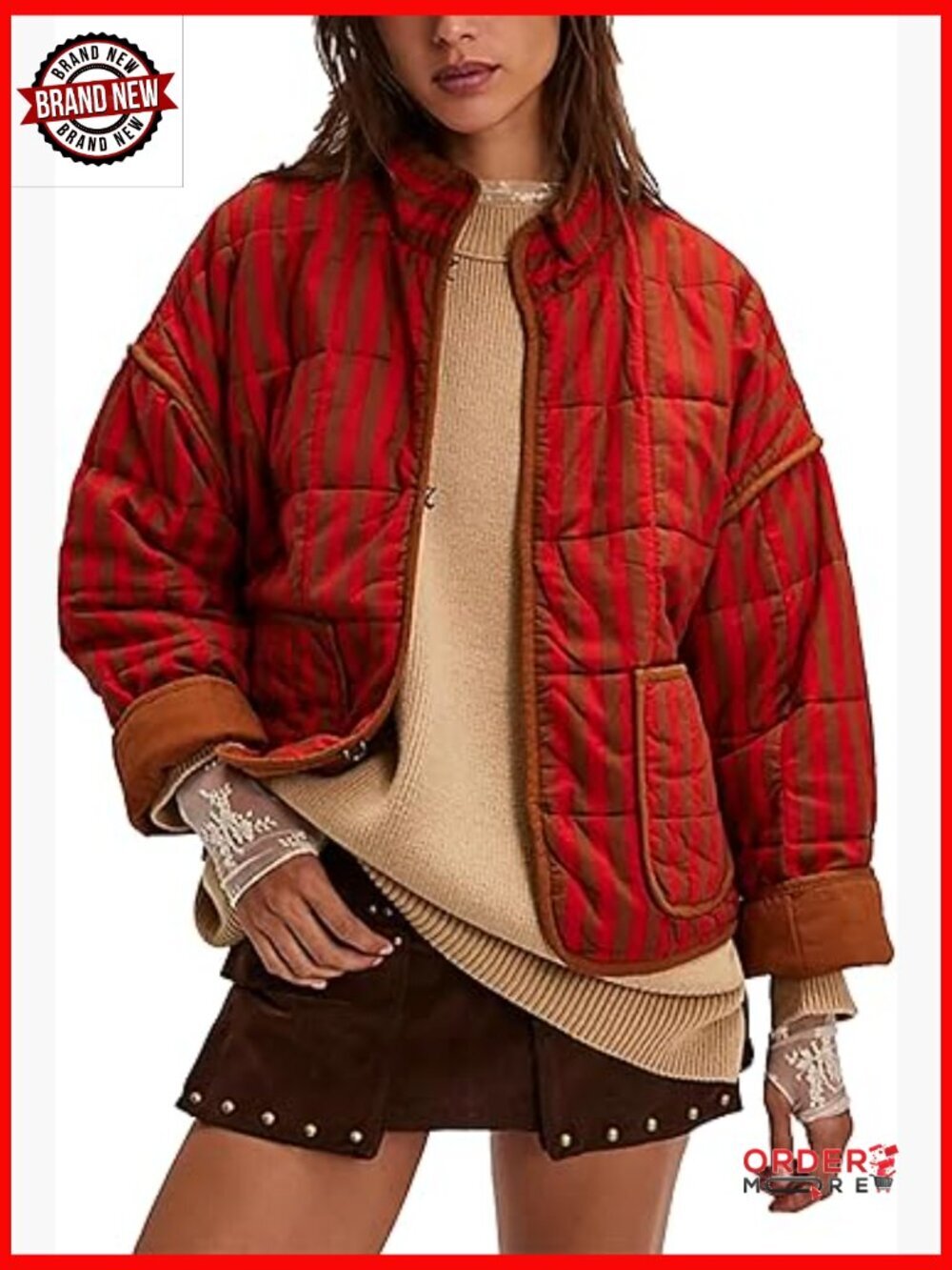 Cropped Floral Puffer Jacket Lightweight Quilted Coat with Pockets